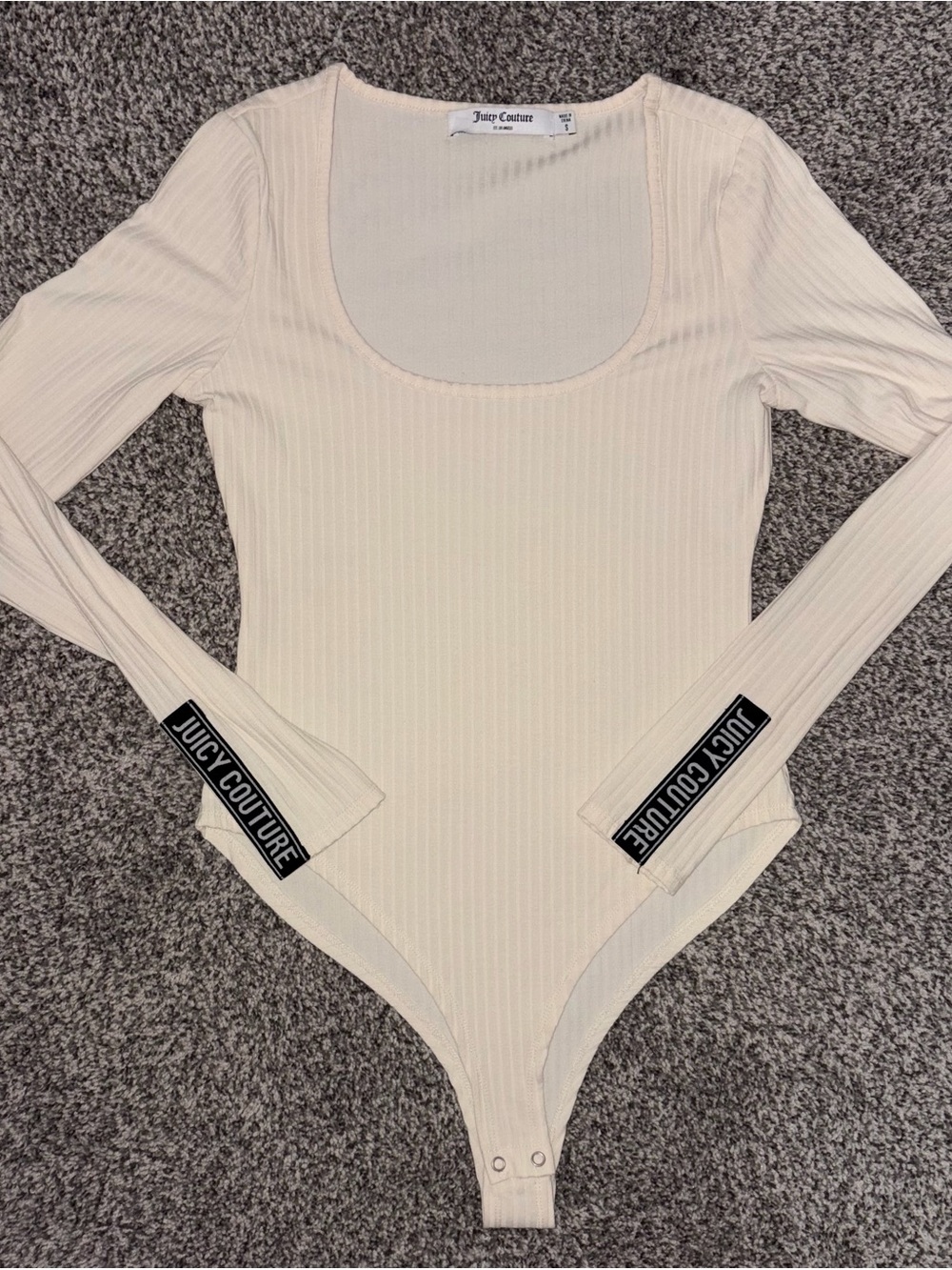 Juicy Couture Cream Ribbed Long Sleeve Scoop-Neck Bodysuit